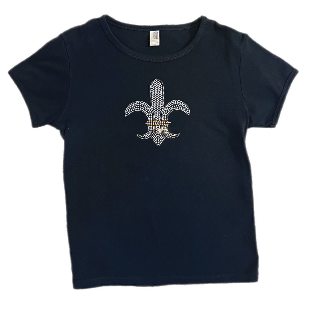 New Orleans Saints Embellished Tee Shirt. Fleur-de-Lis with “diamonds”. Sz L